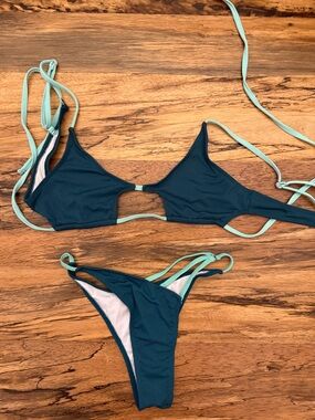 Teal Bikini Set with Mint Ties